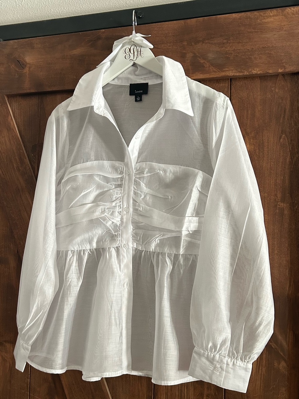 Lumiere White Ruched Bust Button-Up Blouse